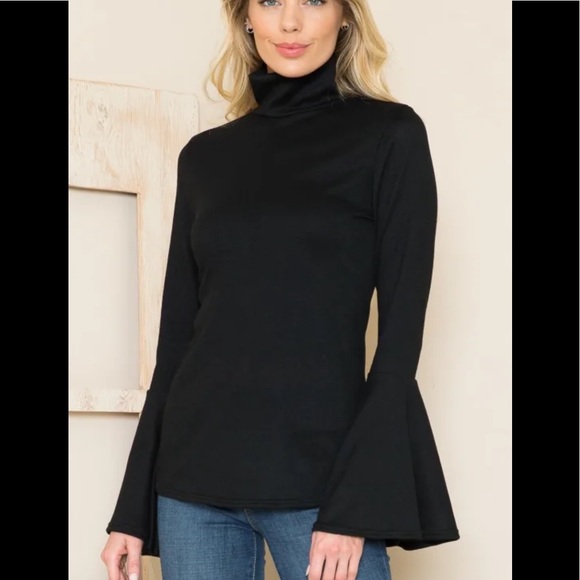 Acting Pro Solid Bell Sleeve Turtleneck Top, Medium - Picture 2 of 2